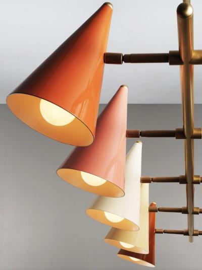 FLOTILLA Chandelier in Brass and Terracotta Enamel