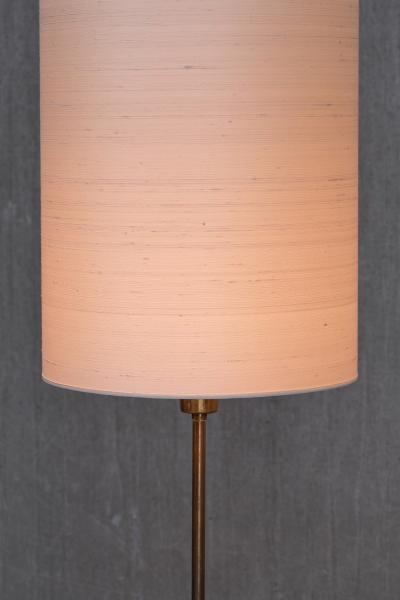 FMK Belysning Swedish Modern Floor Lamp in Brass Cream Silk FMK Belysning Sweden 1950s