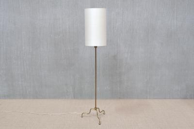 FMK Belysning Swedish Modern Floor Lamp in Brass Cream Silk FMK Belysning Sweden 1950s