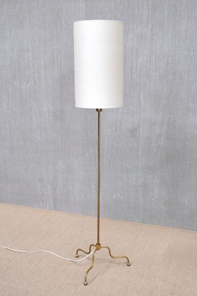FMK Belysning Swedish Modern Floor Lamp in Brass Cream Silk FMK Belysning Sweden 1950s