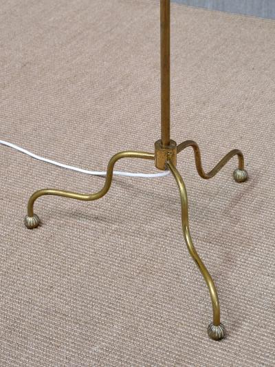 FMK Belysning Swedish Modern Floor Lamp in Brass Cream Silk FMK Belysning Sweden 1950s