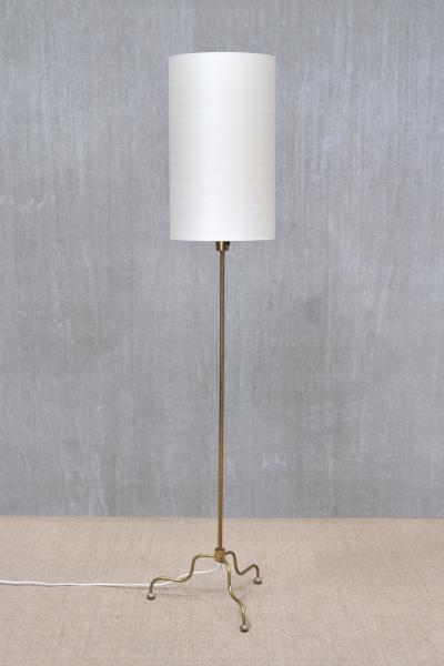 FMK Belysning Swedish Modern Floor Lamp in Brass Cream Silk FMK Belysning Sweden 1950s
