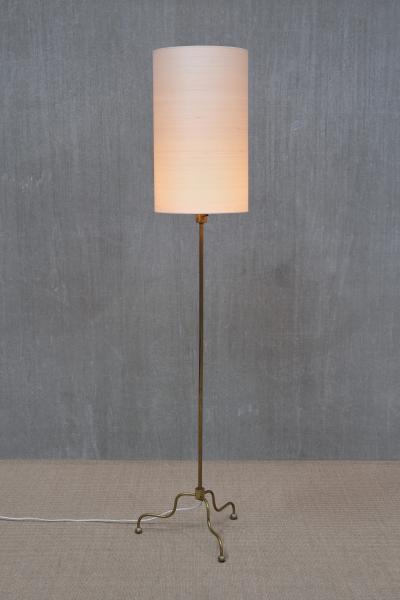 FMK Belysning Swedish Modern Floor Lamp in Brass Cream Silk FMK Belysning Sweden 1950s