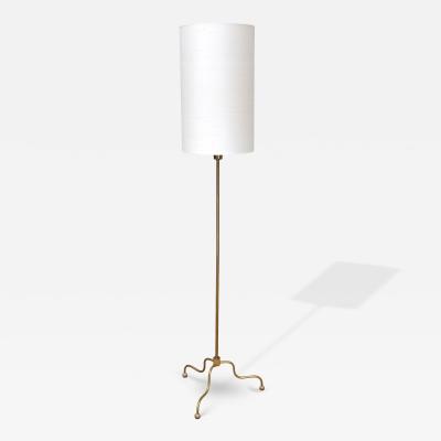 FMK Belysning Swedish Modern Floor Lamp in Brass Cream Silk FMK Belysning Sweden 1950s