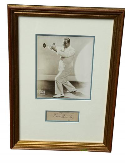 FRAMED LOUIS ARMSTRONG PHOTOGRAPH WITH AUTHENTIC AUTOGRAPH