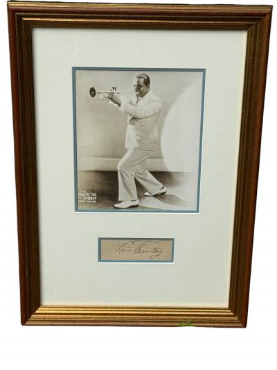 FRAMED LOUIS ARMSTRONG PHOTOGRAPH WITH AUTHENTIC AUTOGRAPH