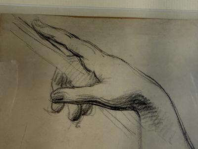 FRAMED MODERN STUDY OF HANDS DRAWING SIGNED DATED