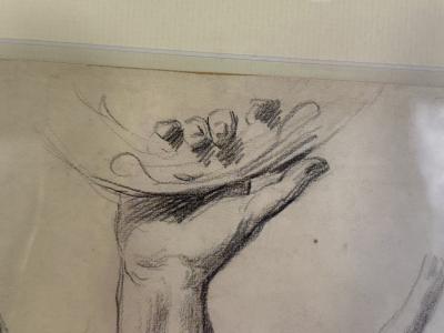 FRAMED MODERN STUDY OF HANDS DRAWING SIGNED DATED