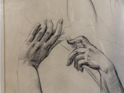 FRAMED MODERN STUDY OF HANDS DRAWING SIGNED DATED