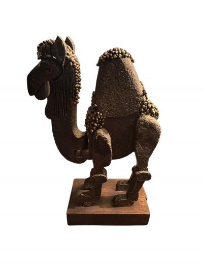 FRANK MEISLER BRUTALIST ARTICULATED METAL CAMEL SCULPTURE BY FRANK MEISLER