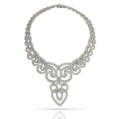 FRENCH 18K WHITE GOLD NECKLACE EARRINGS JEWELRY SET