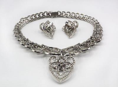 FRENCH 18K WHITE GOLD NECKLACE EARRINGS JEWELRY SET
