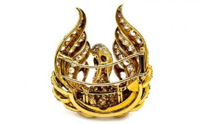 FRENCH 18K YELLOW GOLD SWAN BROOCH