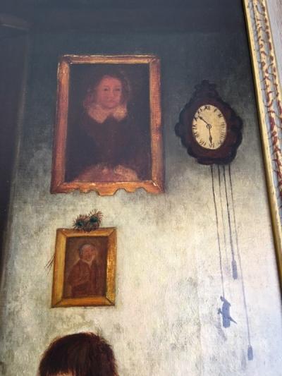 FRENCH 19TH CENTURY PAINTING OF MAN CHILDREN AND DOG IN DETAILED ROOM