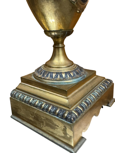 FRENCH 19TH CENTURY SATYR FACE DECORATED BRONZE URNS WITH HANDLES