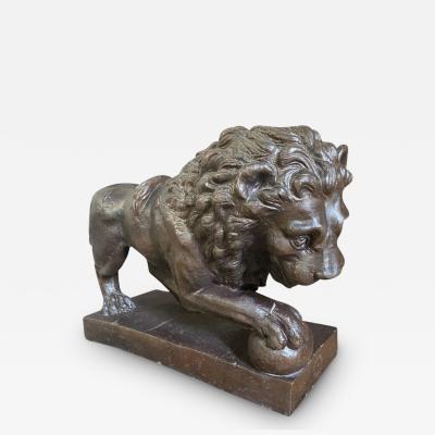 FRENCH 19TH CENTURY TERRE DE GRES SCULPTURE OF A LION