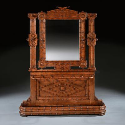 FRENCH AESTHETIC PERIOD JAPONISME BIRDSEYE MAPLE FAUX BAMBOO HALL STAND