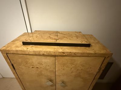 FRENCH ART DECO BURLWOOD BLACK ACCENT CABINET WITH NICKELED BRONZE HARDWARE