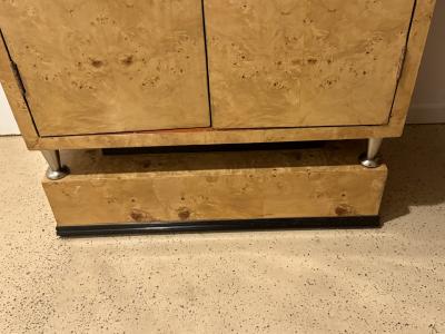 FRENCH ART DECO BURLWOOD BLACK ACCENT CABINET WITH NICKELED BRONZE HARDWARE