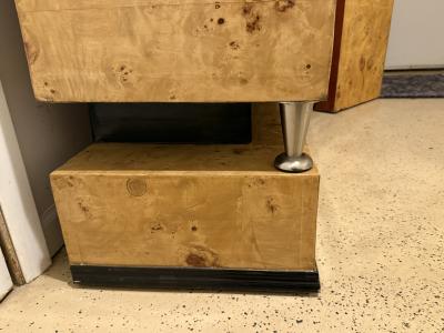 FRENCH ART DECO BURLWOOD BLACK ACCENT CABINET WITH NICKELED BRONZE HARDWARE