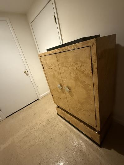 FRENCH ART DECO BURLWOOD BLACK ACCENT CABINET WITH NICKELED BRONZE HARDWARE