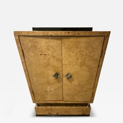 FRENCH ART DECO BURLWOOD BLACK ACCENT CABINET WITH NICKELED BRONZE HARDWARE