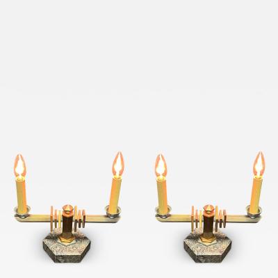 FRENCH ART DECO MODERNIST COPPER AND NICKEL BRONZE LAMPS