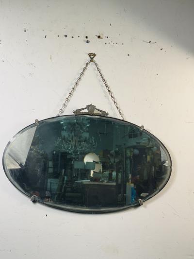 FRENCH ART DECO OVAL NICKELED BRONZE FRAMED MIRROR