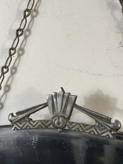 FRENCH ART DECO OVAL NICKELED BRONZE FRAMED MIRROR