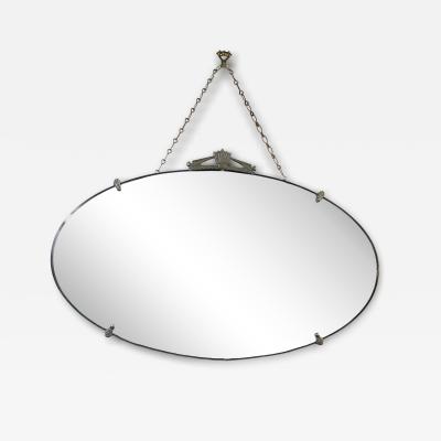 FRENCH ART DECO OVAL NICKELED BRONZE FRAMED MIRROR