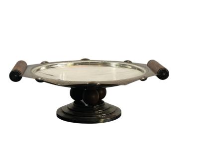 FRENCH ART DECO SILVERPLATE ROSEWOOD BALL HANDLES TAZZA