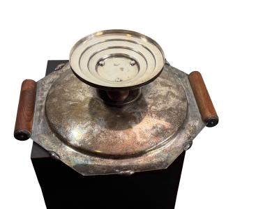 FRENCH ART DECO SILVERPLATE ROSEWOOD BALL HANDLES TAZZA