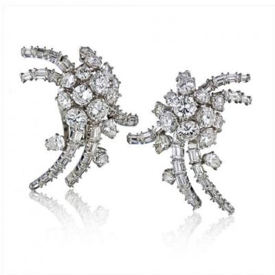 FRENCH CIRCA 1960S PLATINUM 12 CARAT DIAMOND ESTATE EARRINGS