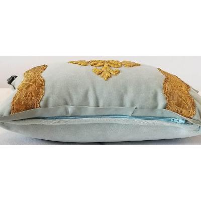 FRENCH ECCLESIASTICAL EMBROIDERED METALLIC CROSS APPLIQUE ON CUSTOM DOWN PILLOW