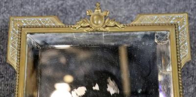 FRENCH EMPIRE BRONZE ENAMEL AND GLASS DRESSING MIRROR