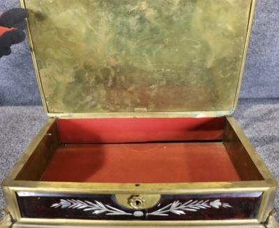 FRENCH EMPIRE BRONZE ENAMEL AND GLASS DRESSING MIRROR