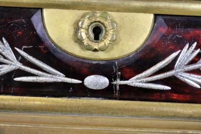 FRENCH EMPIRE BRONZE ENAMEL AND GLASS DRESSING MIRROR