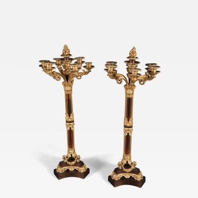 FRENCH LOUIS PHILIPPE ORMOLU AND PATINATED BRONZE SEVEN LIGHT CANDELABRAS