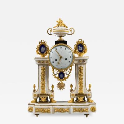 FRENCH LOUIS XVI STYLE ORMOLU BRONZE AND MARBLE MANTEL CLOCK LATE 18TH CENTURY