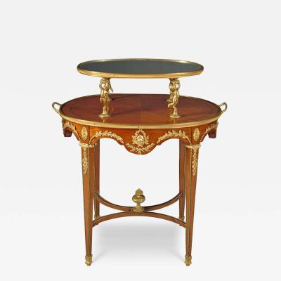 FRENCH LOUIS XVI STYLE ORMOLU MOUNTED TWO TIER TEA TABLE