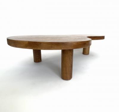 FRENCH OAK FREEFORM ORGANIC MODERN LOW COFFEE TABLE WITH MASSIVE COLUMN LEGS