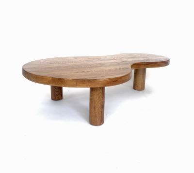 FRENCH OAK FREEFORM ORGANIC MODERN LOW COFFEE TABLE WITH MASSIVE COLUMN LEGS