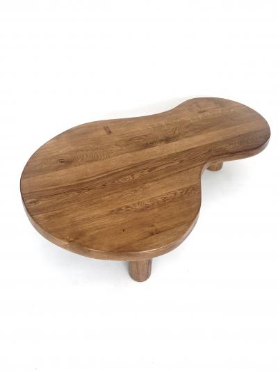 FRENCH OAK FREEFORM ORGANIC MODERN LOW COFFEE TABLE WITH MASSIVE COLUMN LEGS