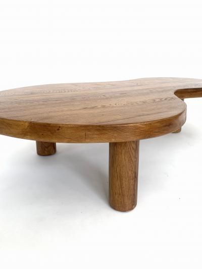 FRENCH OAK FREEFORM ORGANIC MODERN LOW COFFEE TABLE WITH MASSIVE COLUMN LEGS