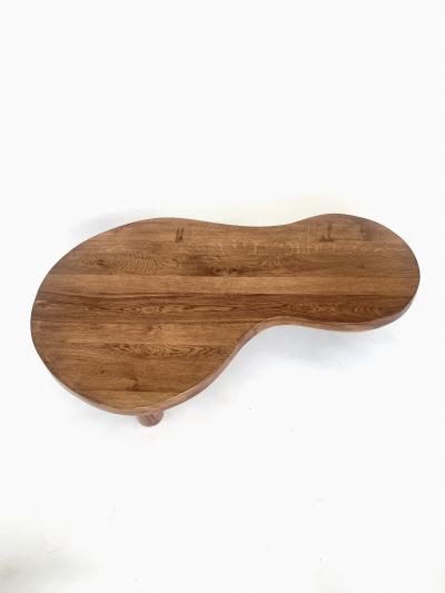 FRENCH OAK FREEFORM ORGANIC MODERN LOW COFFEE TABLE WITH MASSIVE COLUMN LEGS