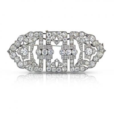 FRENCH PLATINUM 1930S ART DECO DIAMOND BROOCH