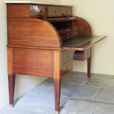 FRENCH RESTAURATION FLAME MAHOGANY ROLL TOP DESK