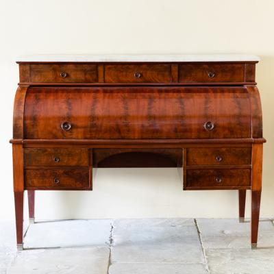 FRENCH RESTAURATION FLAME MAHOGANY ROLL TOP DESK