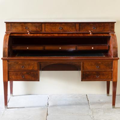 FRENCH RESTAURATION FLAME MAHOGANY ROLL TOP DESK