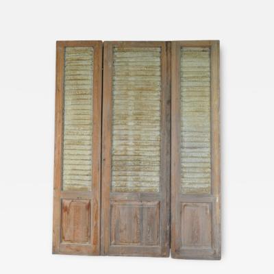 FRENCH SET OF THREE DOORS WITH METAL LOUVERED SHUTTERS